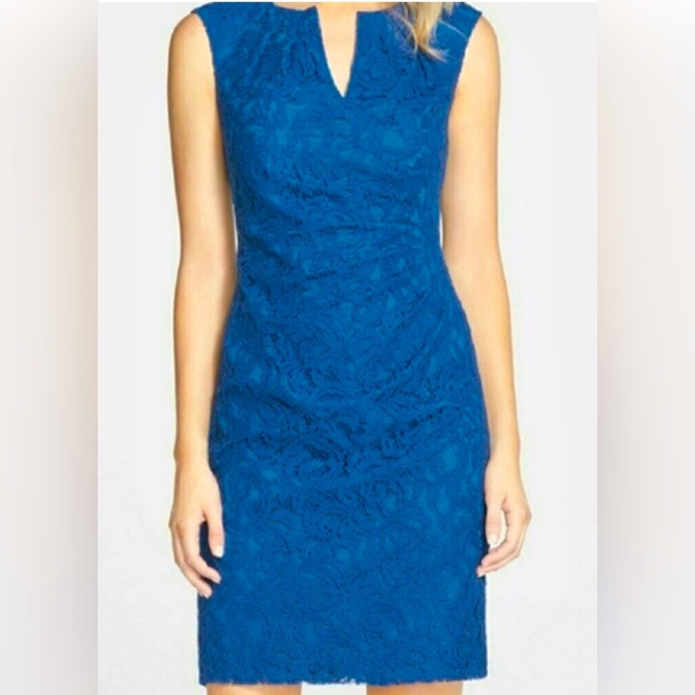 Adrianna Papell Royal Blue Lace Sheath Mini Dress